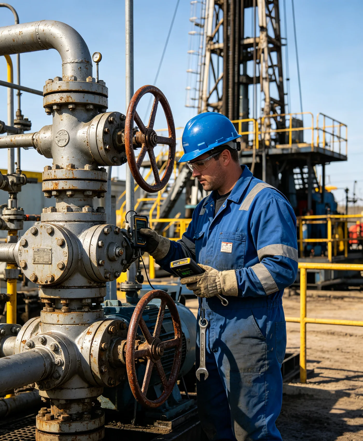 Oil and gas technician working on process equipment
